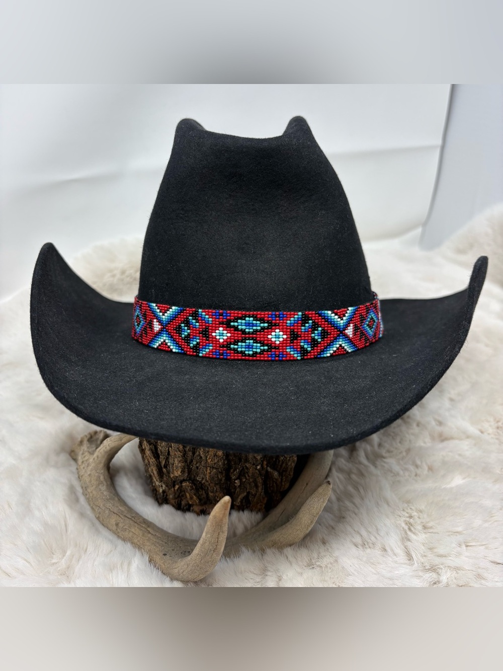 Beaded Hatband with cut seed beads handmade